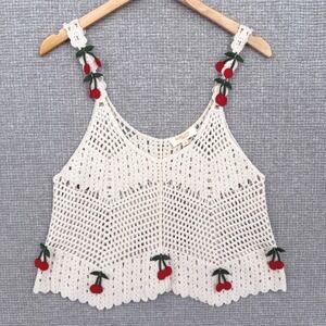 Rebellion Again Crochet Crop Top Cherry Sleeveless Knit‎ Tank Top Sz M Cottage